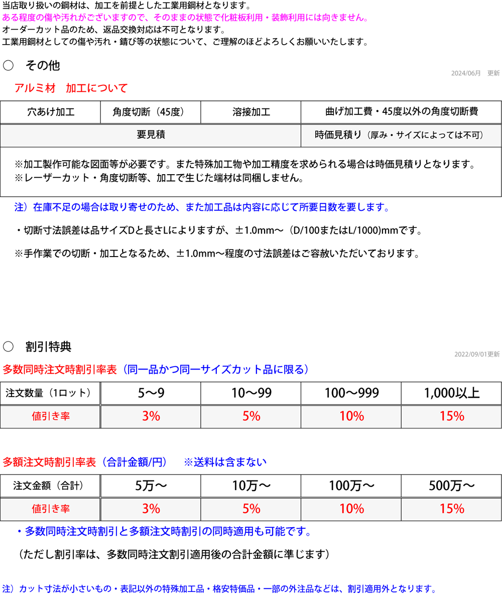 アルミ 丸パイプ 丸管(6φ～200φ) (生地材)(A6063) 切り売り 小口販売